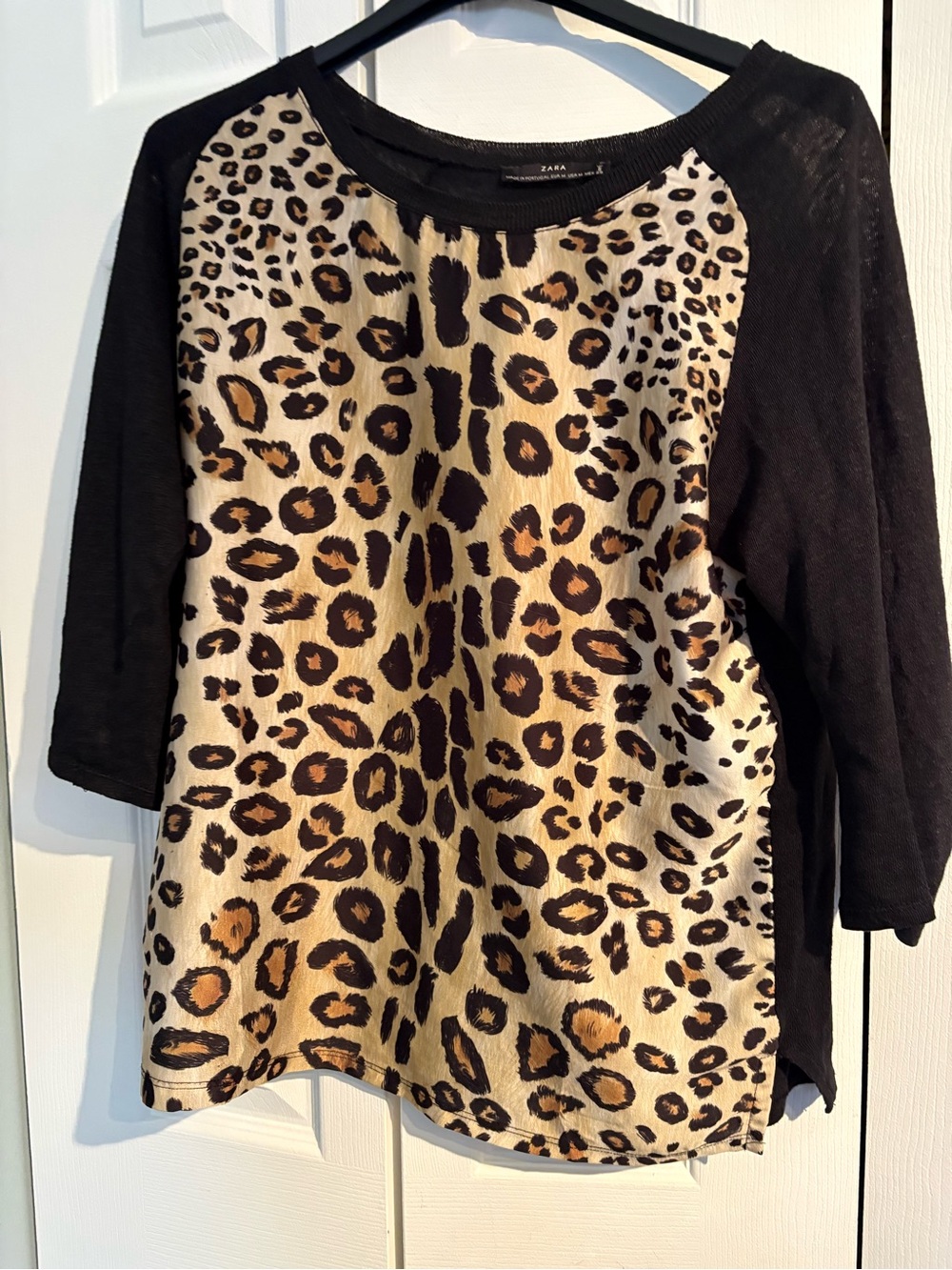 ZARA Leopard Front Raglan Top - Black and Tan